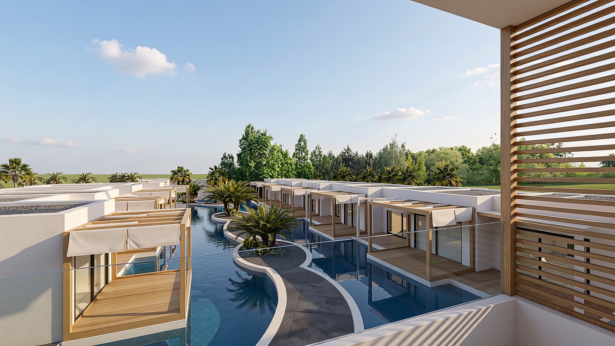 Poolside architecture at Otium