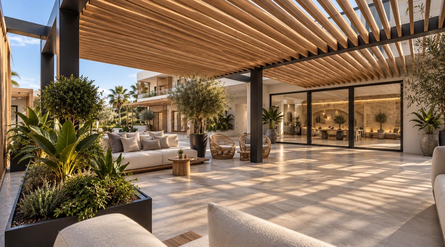 Poolside architecture at Otium